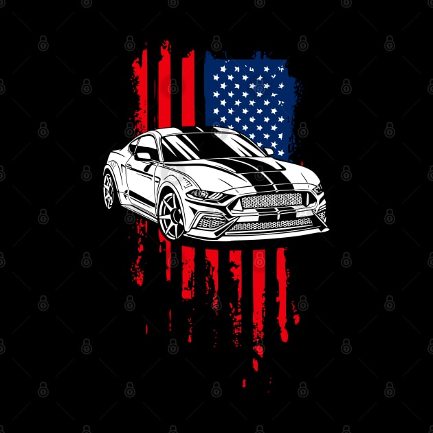 Patriotic American Flag USA V8 Muscle Car Pony Mustang GT by Automotive Apparel & Accessoires