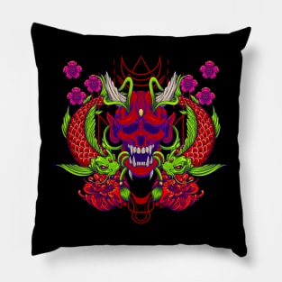 Oni Skull and Koi Fish 1.0 Pillow