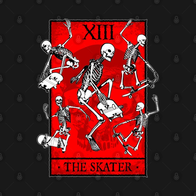 The Skater Tarot Card Skateboarding Occult Skeletons Red by Grandeduc