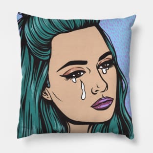 Teal Crying Comic Girl Pillow