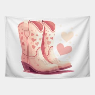Blush Pink Cowgirl Boots With Hearts Tapestry