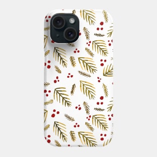 Christmas tree branches and berries - ochre and burgundy Phone Case