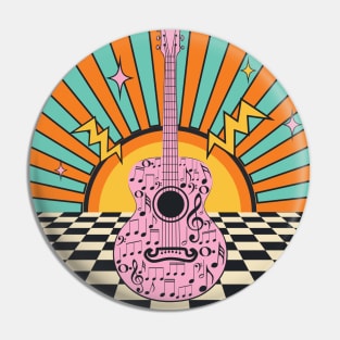 Retro pink guitar and chess floor Pin