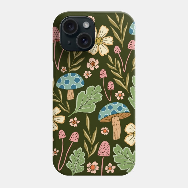 Forest fungi and flora - Dark green Phone Case by Natalisa