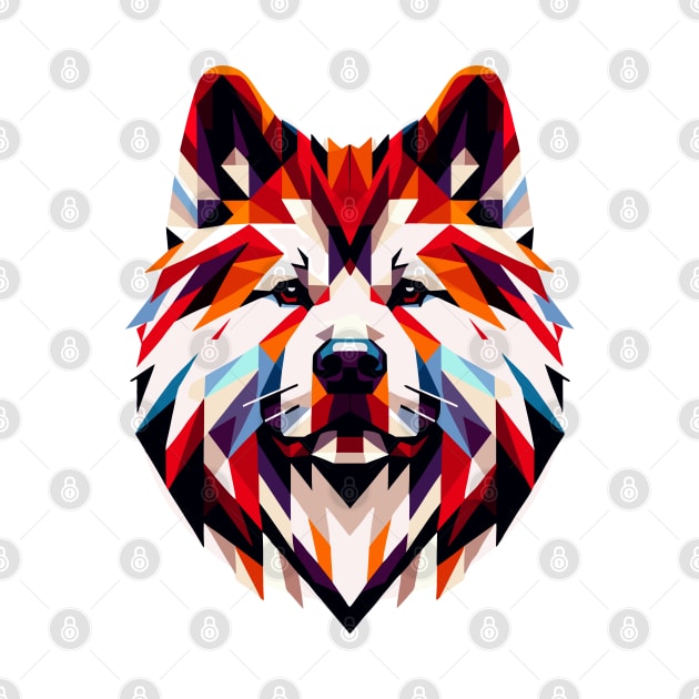 Geometric Akita Portrait: Vibrant Polygonal Art by AmandaOlsenDesigns