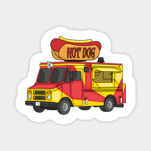 Hot dog food truck cartoon illustration Magnet by Cartoons of fun