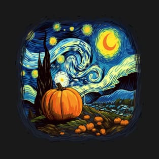 Pumpkin Halloween Van Gogh Starry Night Aesthetic T-Shirt