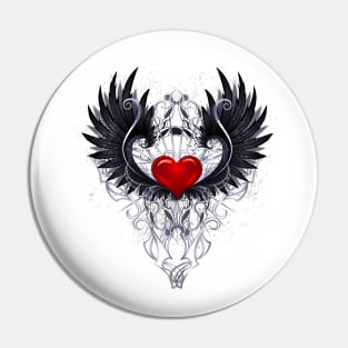 Dark angel heart with black wings Pin