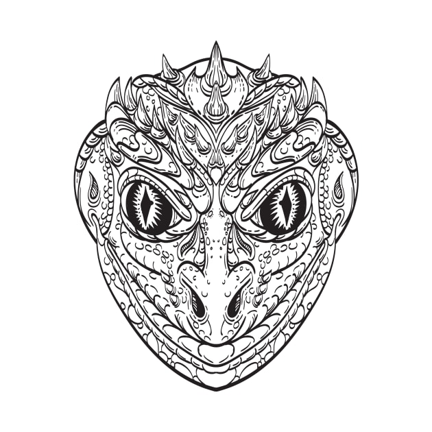 Head of a Reptilian Humanoid or Anthropomorphic Reptile Part Human Part Lizard Line Art Drawing by patrimonio