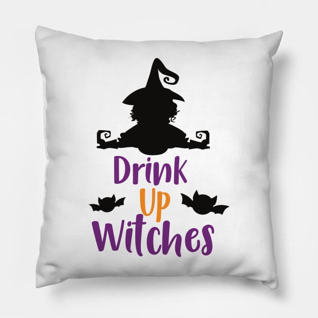 Drink Up Witches, Witch, Bats, Halloween Pillow by Jelena Dunčević