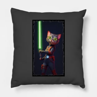 Fun Cat Print ~ AI Art ~ Fantasy Cat ~ Sci-fi Cat ~ Cats with Lightsabers Pillow