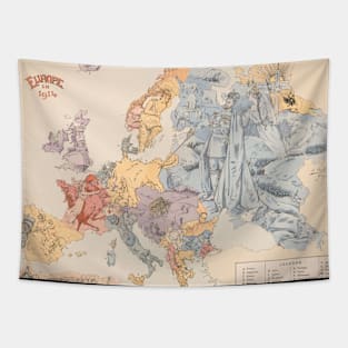 Vintage WWI Political Cartoon Map of Europe (1915) Tapestry