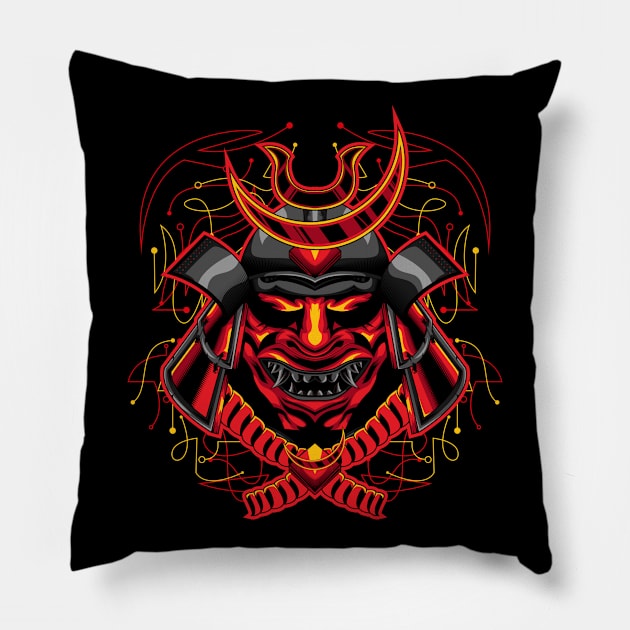 samurai head japan Pillow by SHINIGAMII