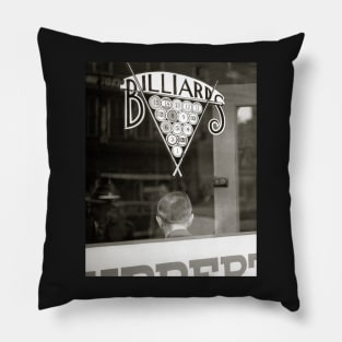 Billiards Hall, 1938. Vintage Photo Pillow