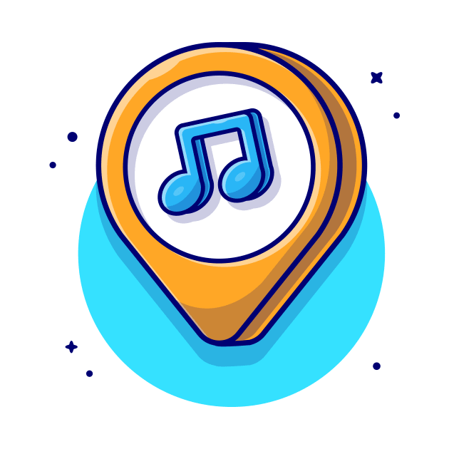 Music Location with Note of Music Cartoon Vector Icon Illustration by Catalyst Labs