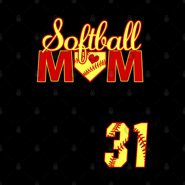 Softball Mom #31 Softball Jersey Favorite Player Biggest Fan Heart Softball Jersey by TeeCreations