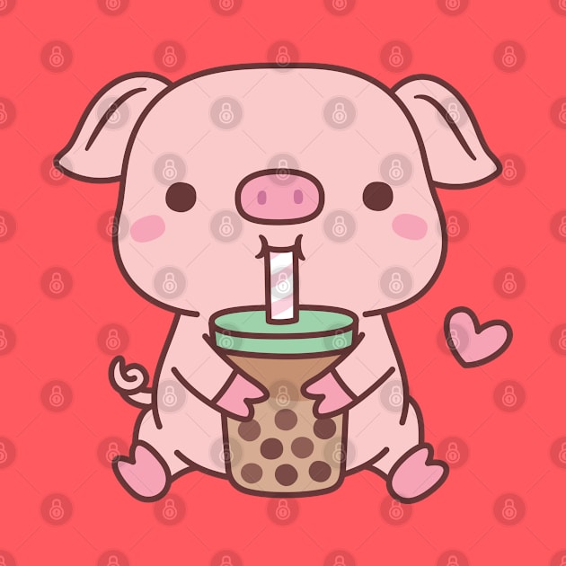 Cute Little Pig Loves Bubble Milk Tea by rustydoodle