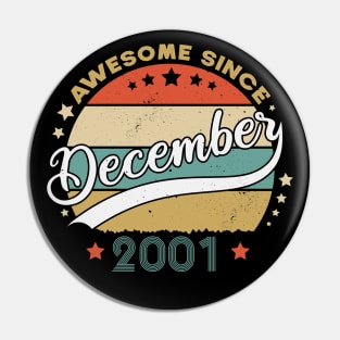 Awesome Since December 2001 Birthday Retro Sunset Vintage Pin