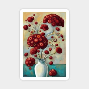 Cute Abstract Flowers in a White Vase Still Life Painting Magnet