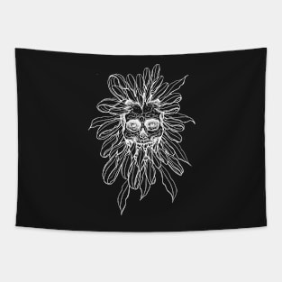 Skull in chrysanthemum flower inverse by Susyrdesign Tapestry