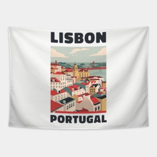 A Vintage Travel Art of Lisbon - Portugal Tapestry