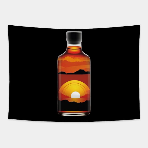 "Glowing Embers: A Bottle Glass Sunset" Tapestry by abdellahyousra