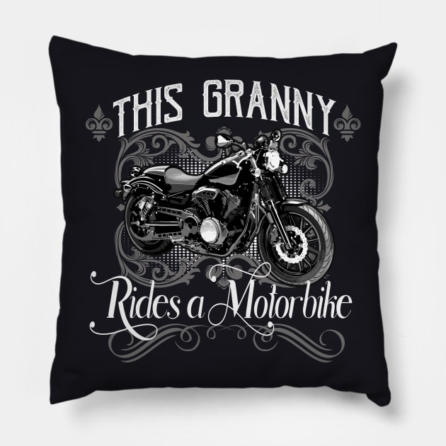 This Granny rides a Motorbike Pillow by Foxxy Merch