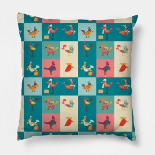 Bird & Square Pattern Pillow