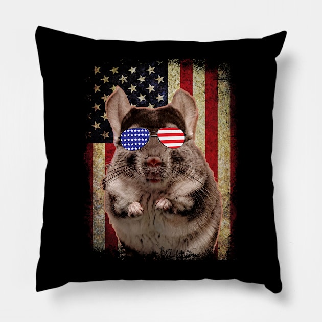 American Flag Chinchilla Cuddles, Stylish Tee for Pet Admirers Pillow by Gamma-Mage