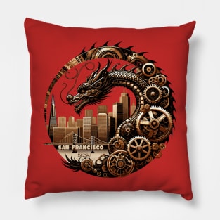 Steampunk Dragon Over San Francisco- Lunar New Year 2024 Pillow