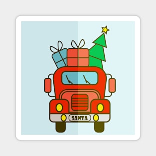 Red Christmas truck front view Merry Christmas Magnet