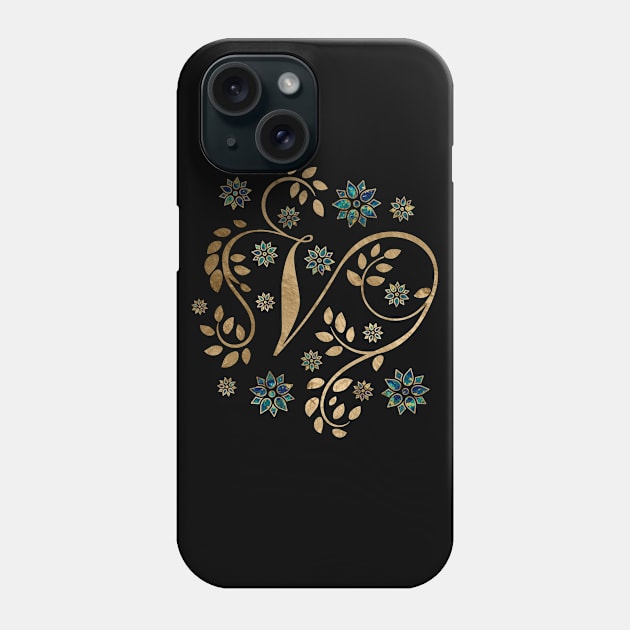 Luxury Golden Calligraphy Monogram with letter V Phone Case by Nartissima