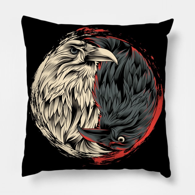 Yin Yang Crow Raven Pillow by ShirtsShirtsndmoreShirts