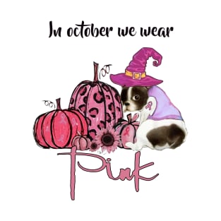 In October We Wear Pink - Halloween Pink Frenchie Dog Witch Pumpkin T-Shirt