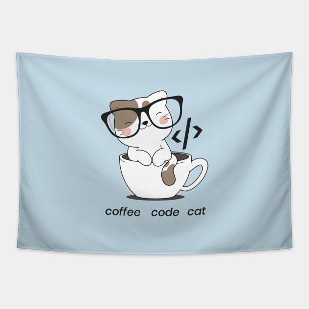 coffee code cat - meow Tapestry by Meow Meow Cat