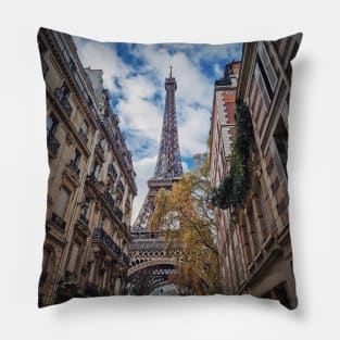 Eiffel Tower through parisian buildings Pillow