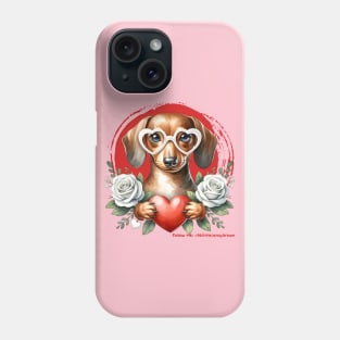 Valentine Dachshund Flowers and Heart Phone Case