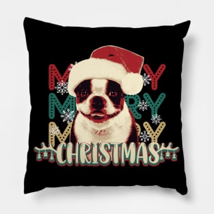 Cute Boston Terrier Merry Christmas Pillow