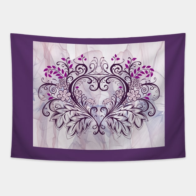 Purple Leaf Heart on Abstract Background Tapestry by allthumbs