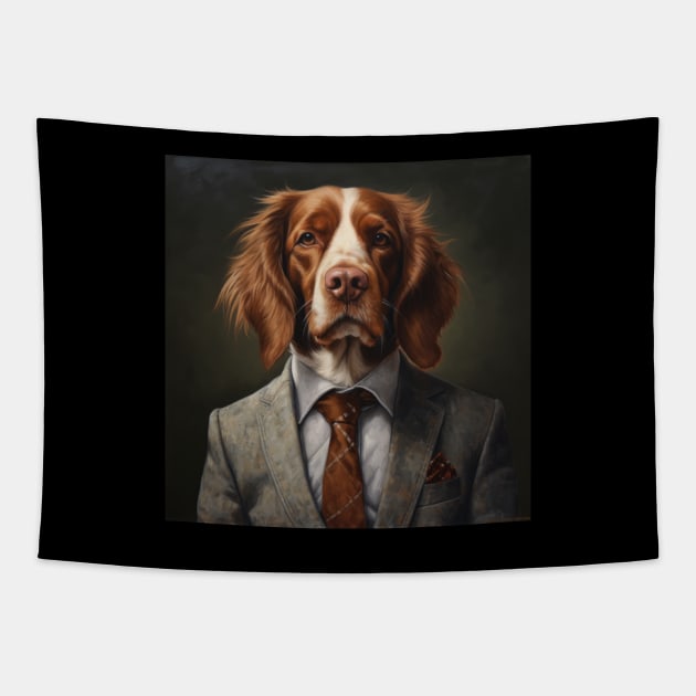 Brittany Dog in Suit Tapestry by Merchgard