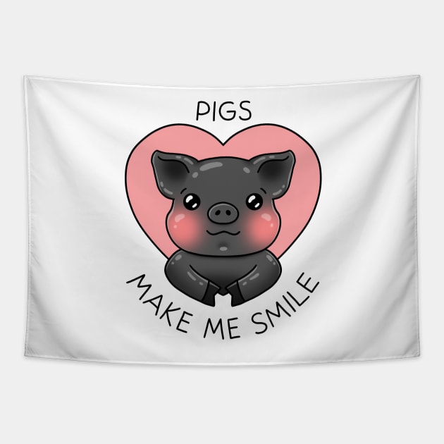 Pigs make me smile - Funny pig Tapestry by Nikamii