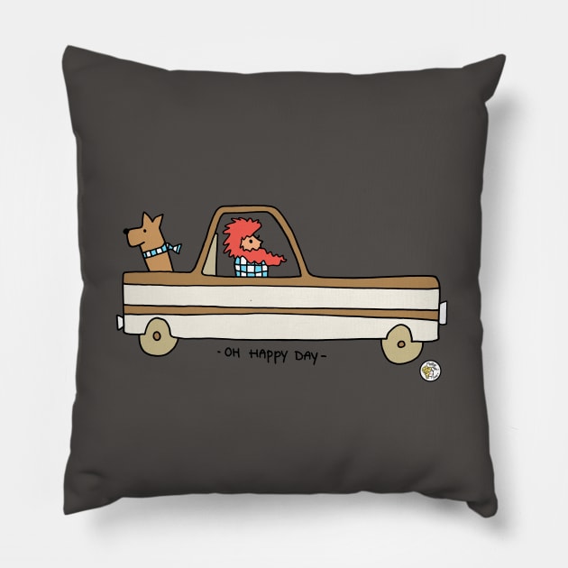 pick-up truck cartoon dude with dog Pillow by Mellowdays