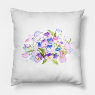 colorful pansies arrangement watercolor Pillow