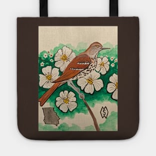 Georgia state bird and flower, the brown thrasher and Cherokee rose Tote