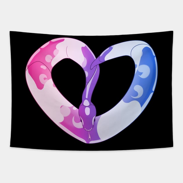 Ball Python Heart (Bi Pride Design) Tapestry by larkspurhearts