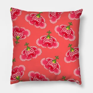 Chinese Vintage Pink and Red Flowers with Coral - Hong Kong Traditional Floral Pattern Pillow