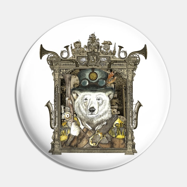 Polar Bear Warden with Steampunk Frame Pin by FelisSimha