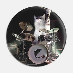 Drumming Drummer Cat Pin