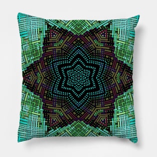 Weave Mandala Green Blue and Purple Pillow