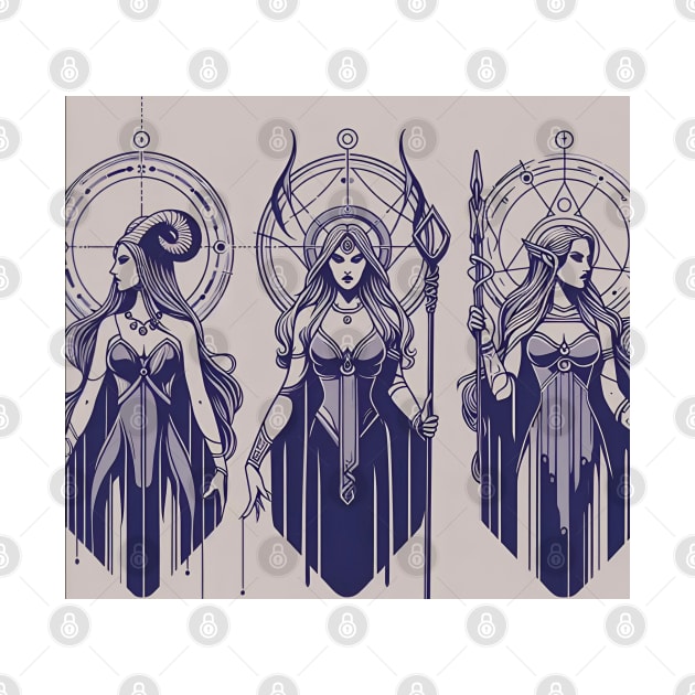 Bad Girl Triptych 2: Lilith, Jezebel, and Valkyrie by Delulu Designs